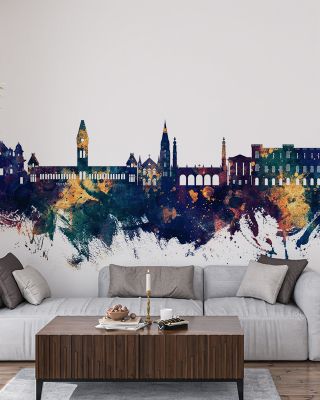 Chennai Skyline India Blue & Bronze Wallpaper
