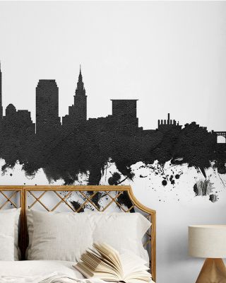 Cleveland Ohio Skyline Black & White Wallpaper