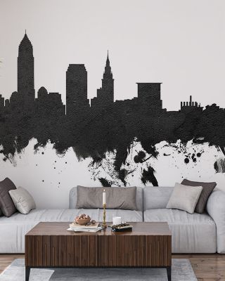 Cleveland Ohio Skyline Black & White Wallpaper