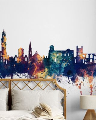 Colchester England Skyline Blue & Bronze Wallpaper