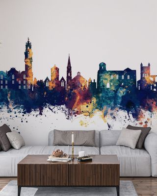 Colchester England Skyline Blue & Bronze Wallpaper