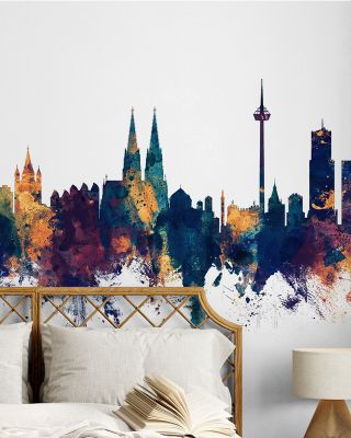 Cologne Germany Skyline Blue & Bronze Wallpaper
