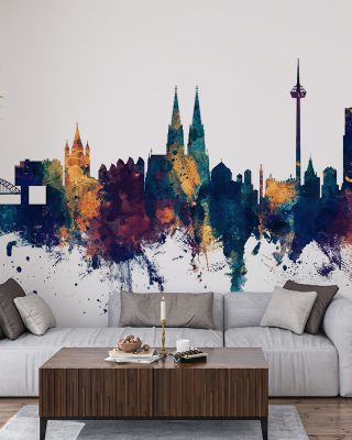 Cologne Germany Skyline Blue & Bronze Wallpaper