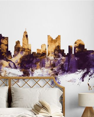 Columbus Ohio Skyline Purple & Gold Wallpaper
