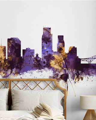 Corpus Christi Texas Skyline Purple & Gold Wallpaper