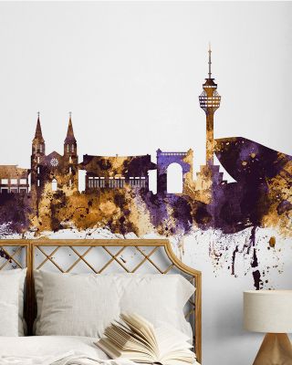 Daegu South Korea Skyline Purple & Gold Wallpaper