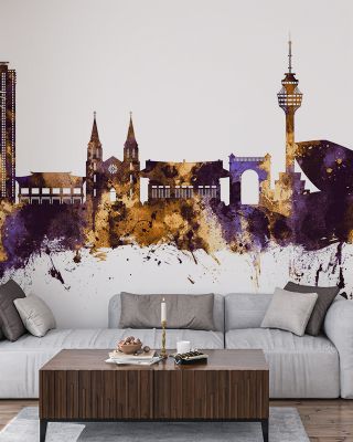 Daegu South Korea Skyline Purple & Gold Wallpaper
