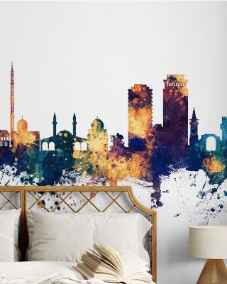 Damascus Syria Skyline Blue & Bronze Wallpaper