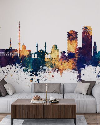 Damascus Syria Skyline Blue & Bronze Wallpaper