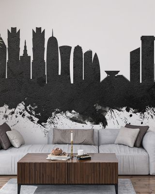 Doha Qatar Skyline Black & White Wallpaper