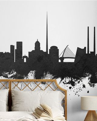 Dublin Ireland Skyline Black & White Wallpaper for Urban Decor