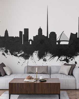 Dublin Ireland Skyline Black & White Wallpaper for Urban Decor