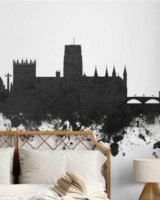 Durham England Skyline Black & White Wallpaper for Classic Decor
