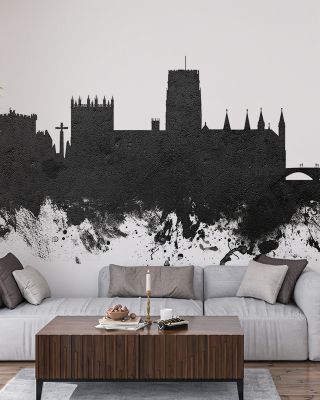 Durham England Skyline Black & White Wallpaper for Classic Decor