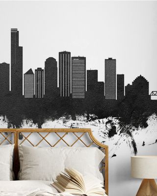 Edmonton Canada Skyline Black & White Wallpaper for Urban Spaces