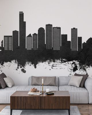 Edmonton Canada Skyline Black & White Wallpaper for Urban Spaces