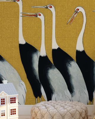 Flock of Traditional Japanese Red Crown Crane Wallpaper