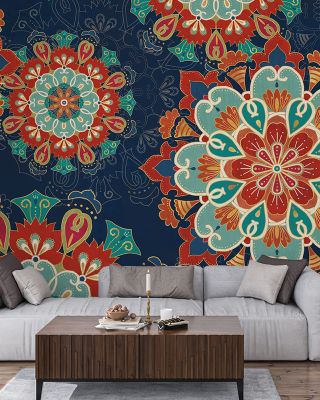 Folk Floral VIII Dark Wallpaper for Artistic Decor