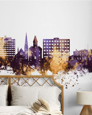 Fredericton Canada Skyline Purple & Gold Wallpaper