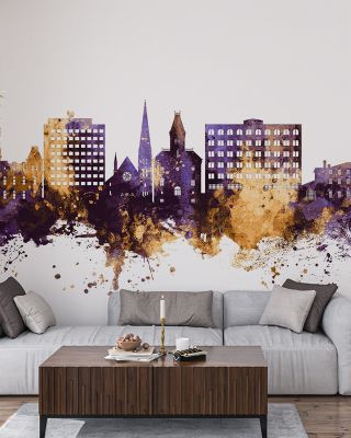 Fredericton Canada Skyline Purple & Gold Wallpaper