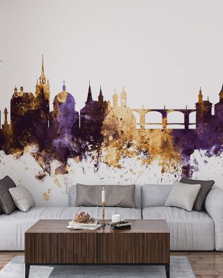 Fribourg Switzerland Skyline Purple & Gold Wallpaper