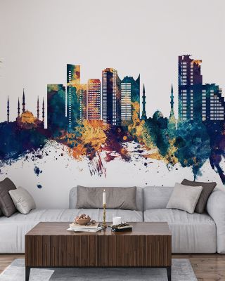 Fujairah Skyline Blue & Bronze Wallpaper