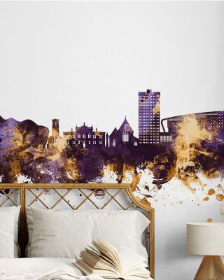 Gateshead England Skyline Purple & Gold Wallpaper