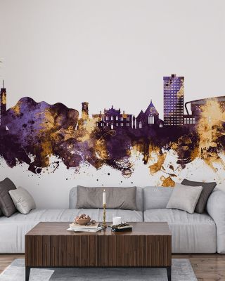 Gateshead England Skyline Purple & Gold Wallpaper