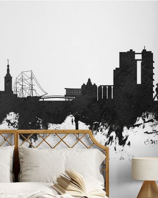Halmstad Sweden Skyline Black & White Wallpaper