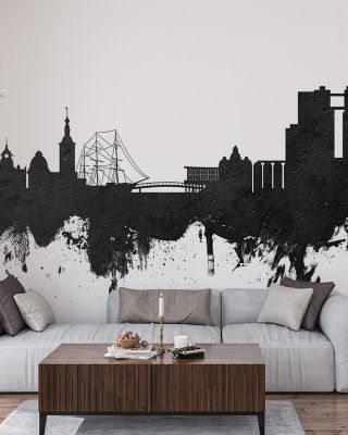 Halmstad Sweden Skyline Black & White Wallpaper