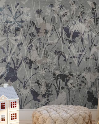 Herbals and Butterflies Double Silhouette Black Wallpaper