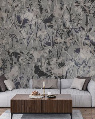 Herbals and Butterflies Double Silhouette Black Wallpaper