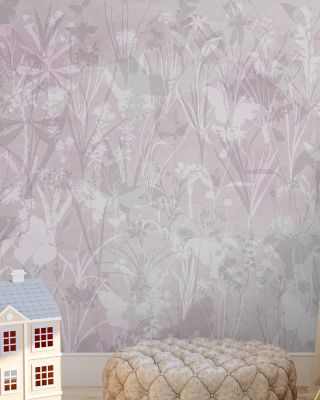 Herbals and Butterflies Double Silhouette Purple Wallpaper