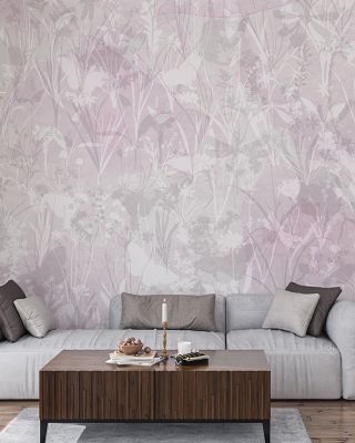 Herbals and Butterflies Double Silhouette Purple Wallpaper