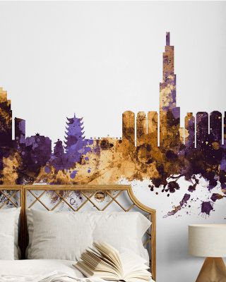 Ho Chi Minh City Vietnam Skyline Purple & Gold Wallpaper