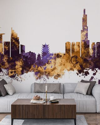 Ho Chi Minh City Vietnam Skyline Purple & Gold Wallpaper