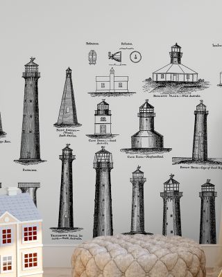 Illustration Of Lighthouses Wallpaper for Nautical Decor