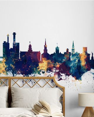 Iowa City Skyline Blue & Bronze Wallpaper