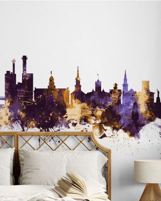 Iowa City Skyline Purple & Gold Wallpaper