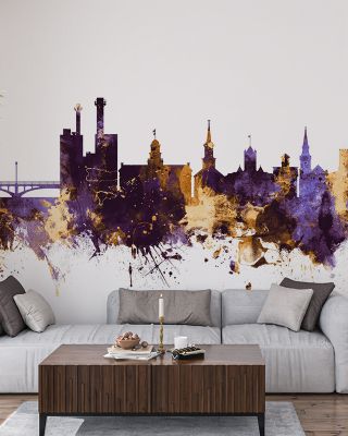 Iowa City Skyline Purple & Gold Wallpaper