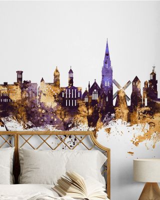 Isle of Wight England Skyline Purple & Gold Wallpaper