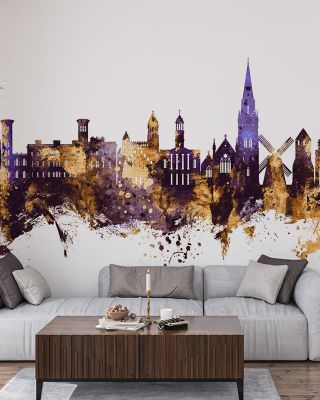 Isle of Wight England Skyline Purple & Gold Wallpaper