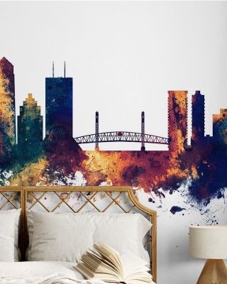 Jacksonville Florida Skyline Blue & Bronze Wallpaper
