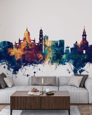 Jerez Spain Skyline Blue & Bronze Wallpaper
