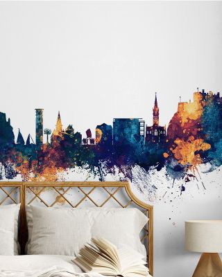 Jersey Channel Islands Skyline Blue & Bronze Wallpaper