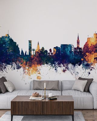 Jersey Channel Islands Skyline Blue & Bronze Wallpaper