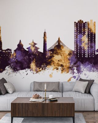 Kathmandu Nepal Skyline Purple & Gold Wallpaper
