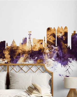 Kolkata (Calcutta) India Skyline Purple & Gold Wallpaper