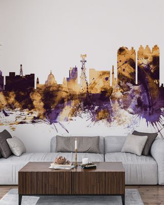 Kolkata (Calcutta) India Skyline Purple & Gold Wallpaper