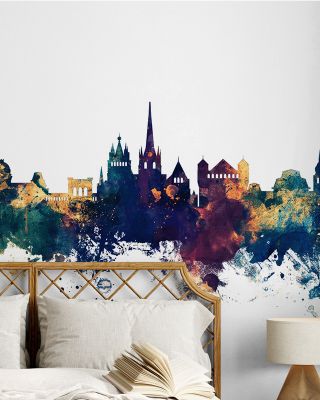 Lausanne Switzerland Skyline Blue & Bronze Wallpaper